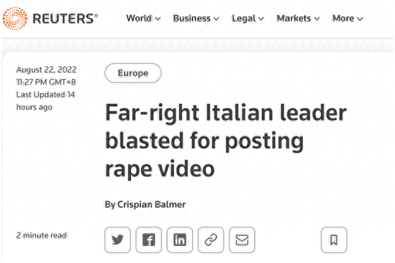 乌克兰女子在意大利被移民强奸，总理竞选人发现场视频挨批