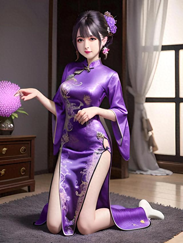 紫色旗袍美女——传承与创新的象征