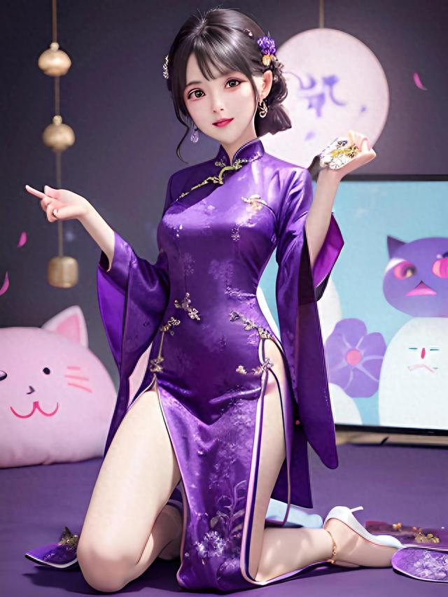 紫色旗袍美女——传承与创新的象征