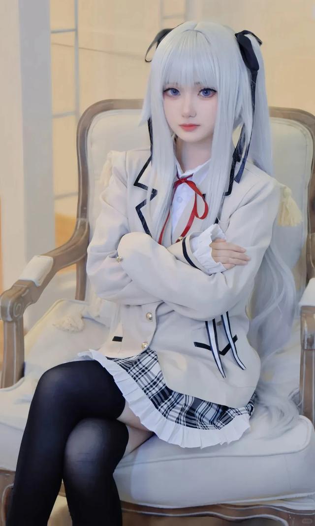 美少女万华镜篝之雾枝COS，黑丝过膝袜，简直太爱了