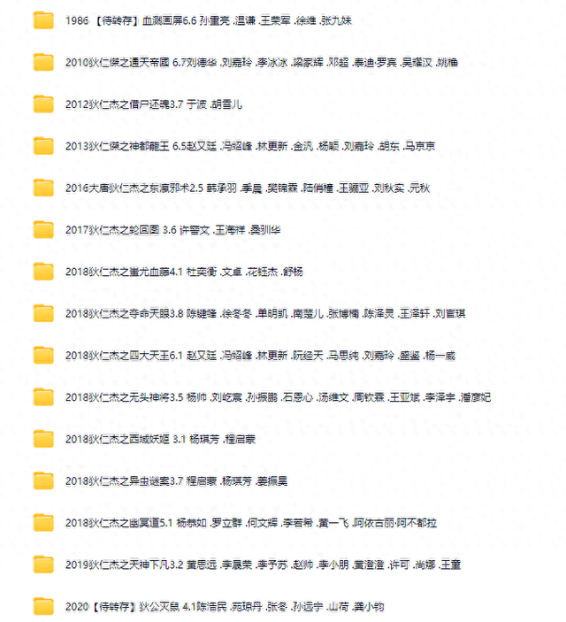 【时间记忆数据存储】已收录45部狄仁杰电影