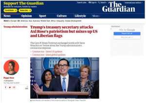 枪花主唱(跟摇滚乐队主唱在推特“隔空吵架”，美财长“翻车”：把利比里亚国旗当成美国国旗用了)