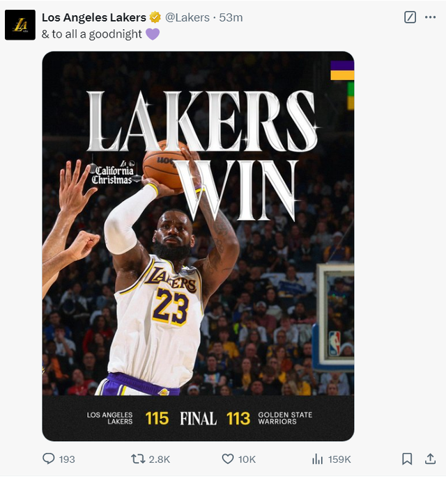 里夫斯双手指天霸气十足：湖人连发3推为他喝彩 创纪录詹皇献撞胸