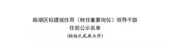 南湖区拟提拔任用（转任重要岗位）领导干部任前公示