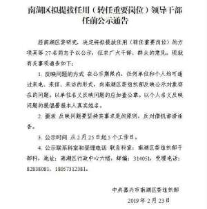 孙妮娜(南湖区拟提拔任用（转任重要岗位）领导干部任前公示)