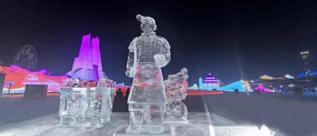 古今“相聚”秦俑情!哈尔滨冰雪大世界“冰”马俑完工