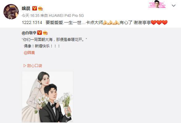 魏晨于玮在三亚举行婚礼 白敬亭俞灏明献上祝福