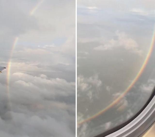 幸运！美国一架航班上乘客从窗口拍到完整圆形彩虹