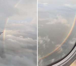 圆形彩虹(幸运美国一架航班上乘客从窗口拍到完整圆形彩虹)