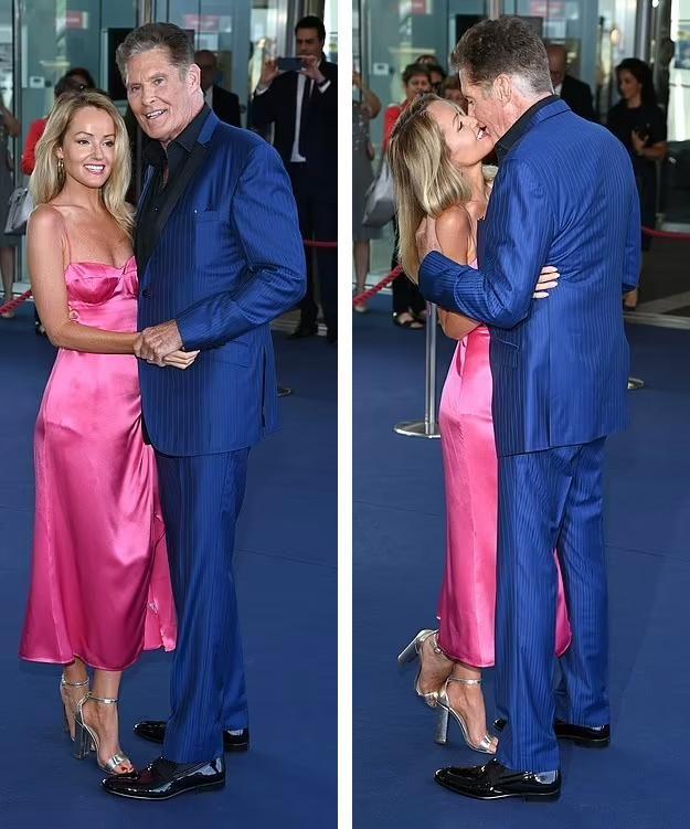 69岁大卫哈塞尔霍夫与42岁的妻子参加电视节开幕式，镜头前秀恩爱