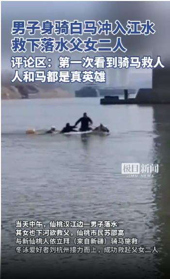 寒江救人，白马立功！新疆大叔救起落水者，感动全网！