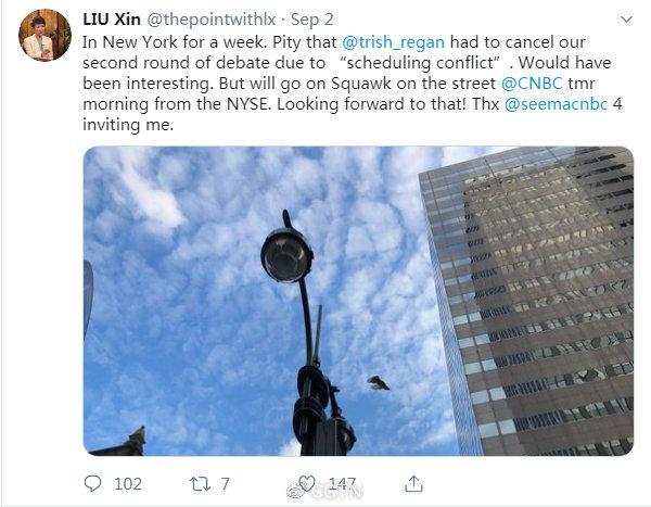 CGTN主播刘欣再次登上美国电视媒体