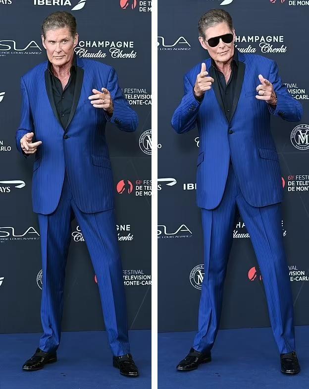 69岁大卫哈塞尔霍夫与42岁的妻子参加电视节开幕式，镜头前秀恩爱